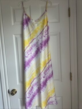 Bershka Yellow & Purple Tie-Dye V-Neck Maxi Slip Dress